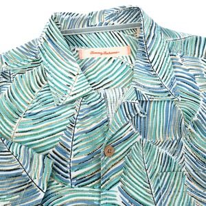Tommy Bahama Silk Leaf Print‎ Button Up Short Sleeve Men's Large Camp Shirt